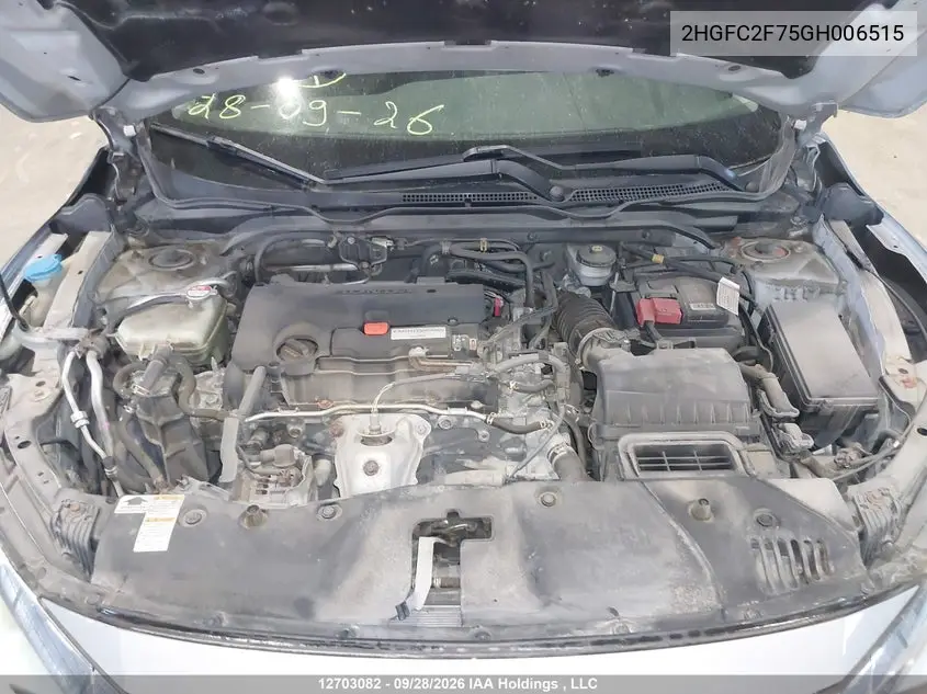 2016 HONDA CIVIC VIN 2HGFC2F75GH006515 — фото 10