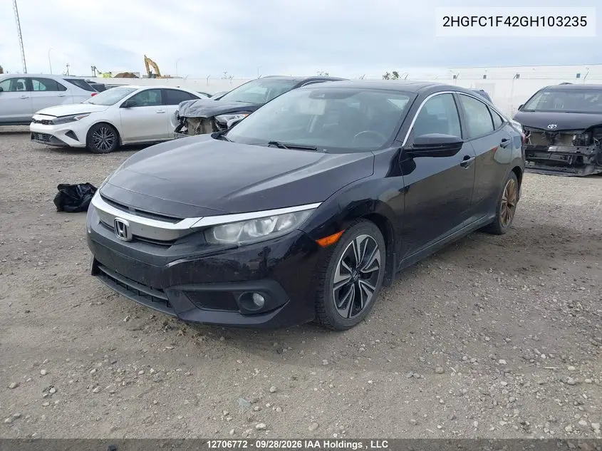 2016 HONDA CIVIC VIN 2HGFC1F42GH103235 — фото 2