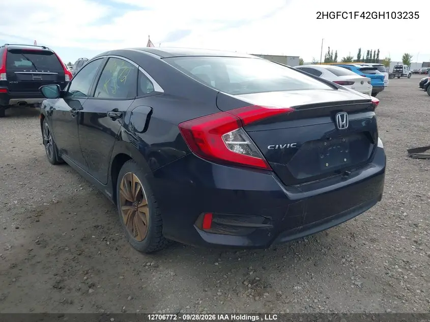 2016 HONDA CIVIC VIN 2HGFC1F42GH103235 — фото 3