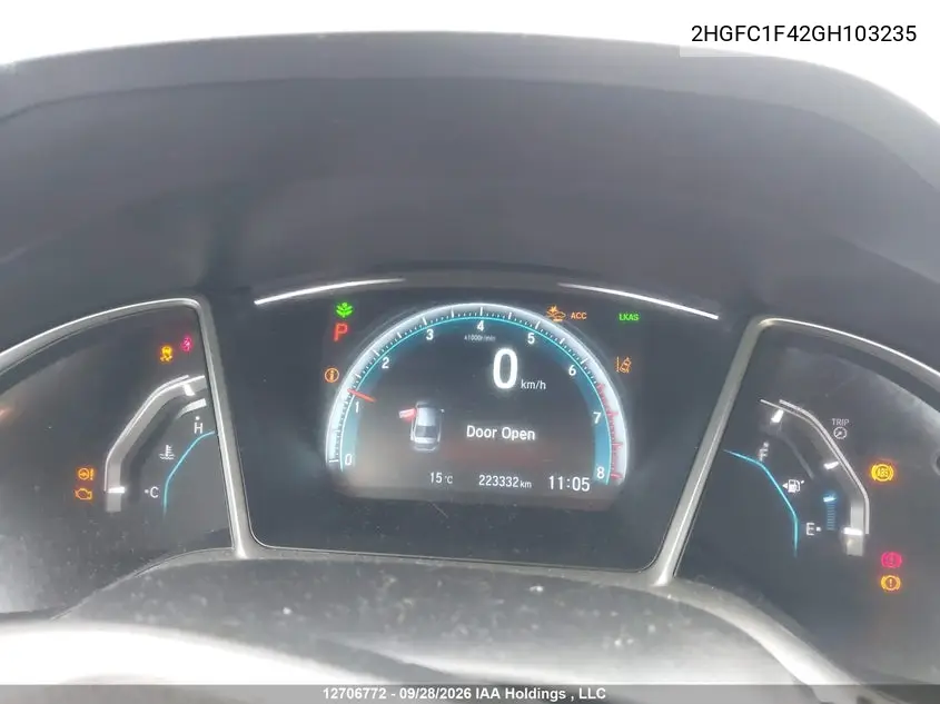 2016 HONDA CIVIC VIN 2HGFC1F42GH103235 — фото 7