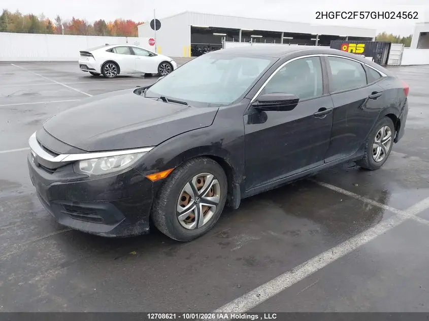 2016 HONDA CIVIC VIN 2HGFC2F57GH024562 — фото 2