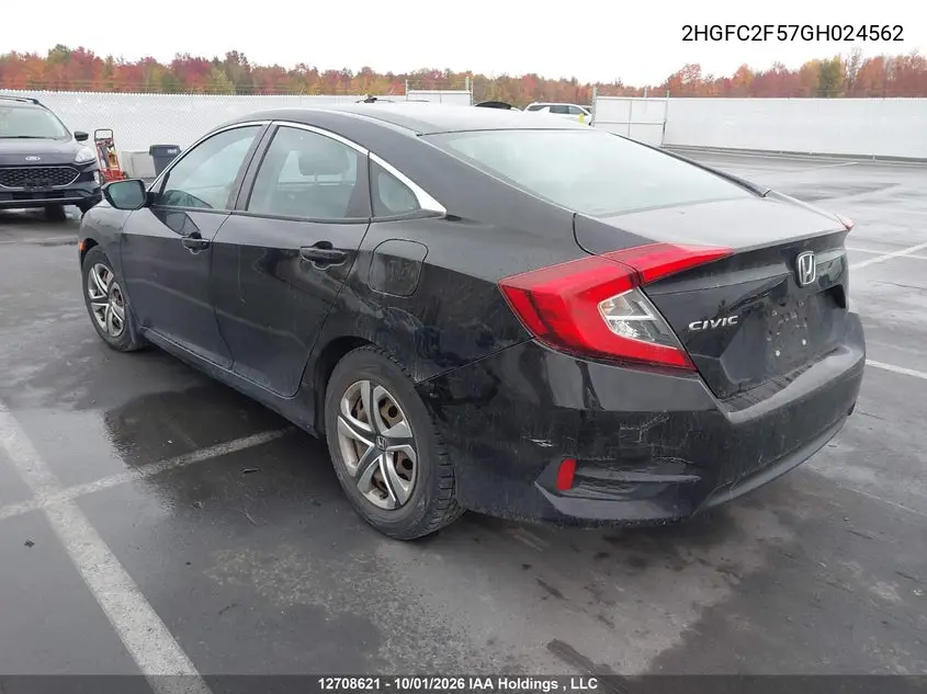 2016 HONDA CIVIC VIN 2HGFC2F57GH024562 — фото 3