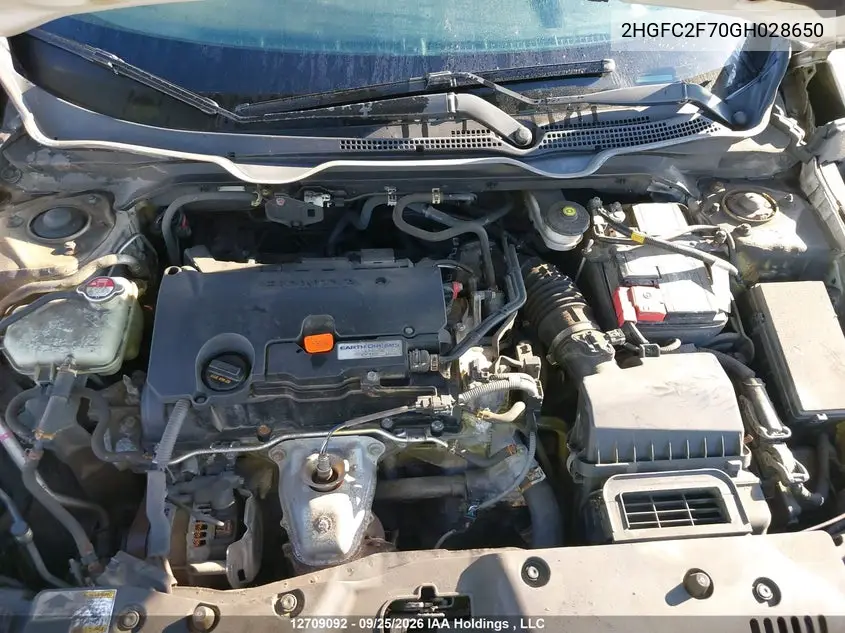 2016 HONDA CIVIC VIN 2HGFC2F70GH028650 — фото 10