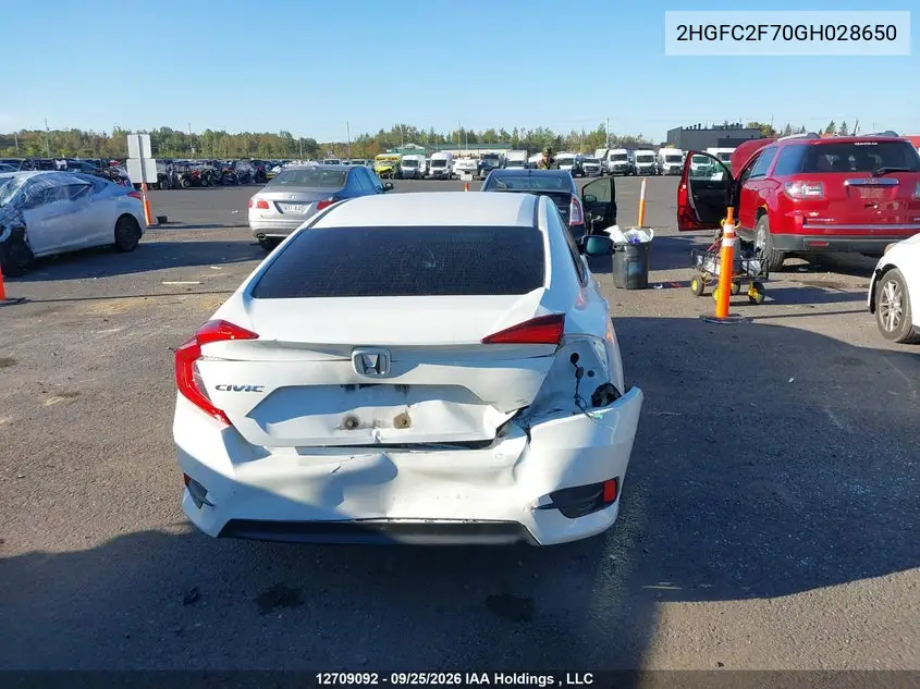 2016 HONDA CIVIC VIN 2HGFC2F70GH028650 — фото 16