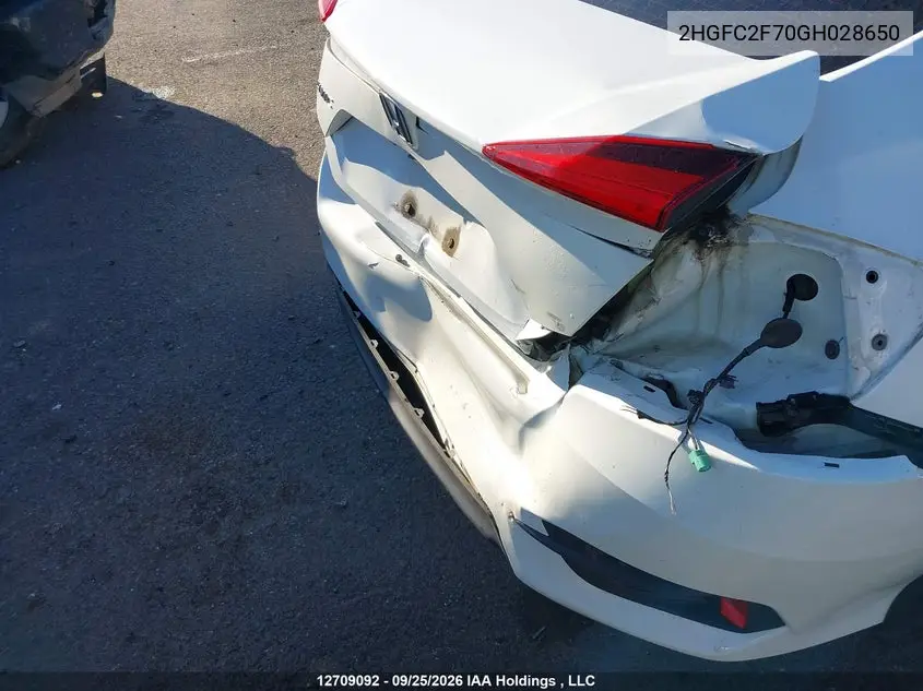 2016 HONDA CIVIC VIN 2HGFC2F70GH028650 — фото 6