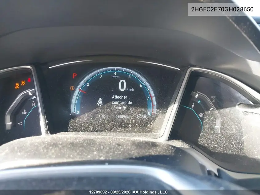 2016 HONDA CIVIC VIN 2HGFC2F70GH028650 — фото 7