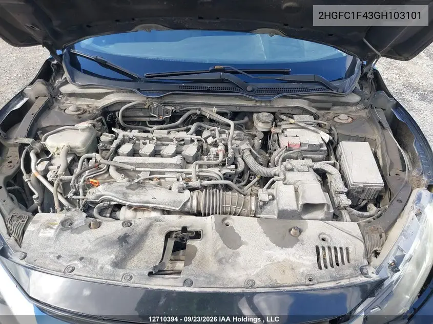 2016 HONDA CIVIC VIN 2HGFC1F43GH103101 — фото 10