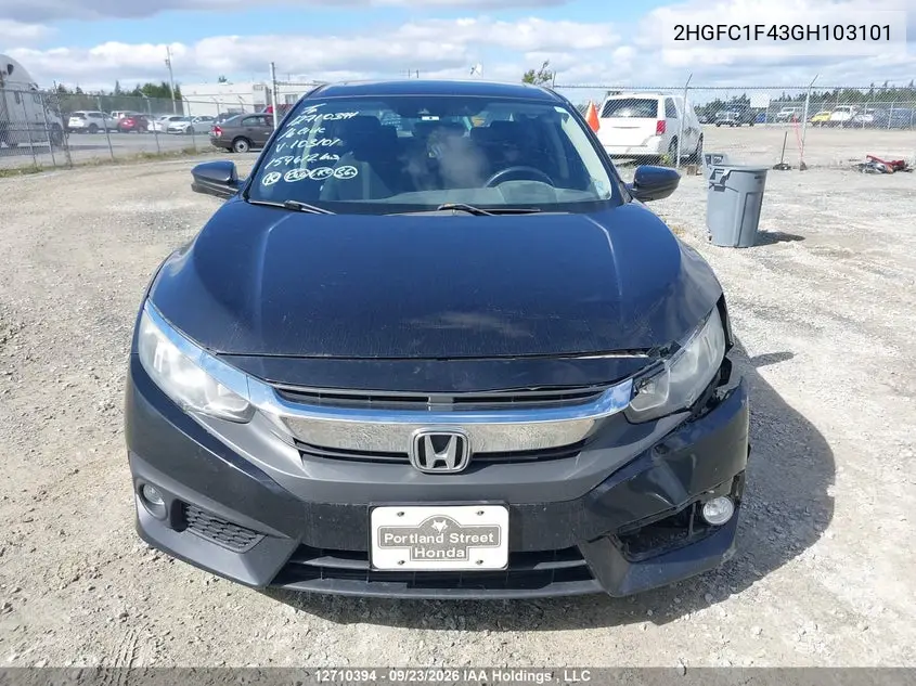 2016 HONDA CIVIC VIN 2HGFC1F43GH103101 — фото 13
