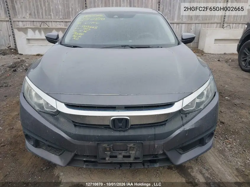 2016 HONDA CIVIC VIN 2HGFC2F65GH002665 — фото 12