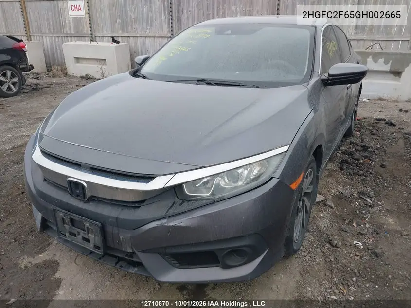 2016 HONDA CIVIC VIN 2HGFC2F65GH002665 — фото 2