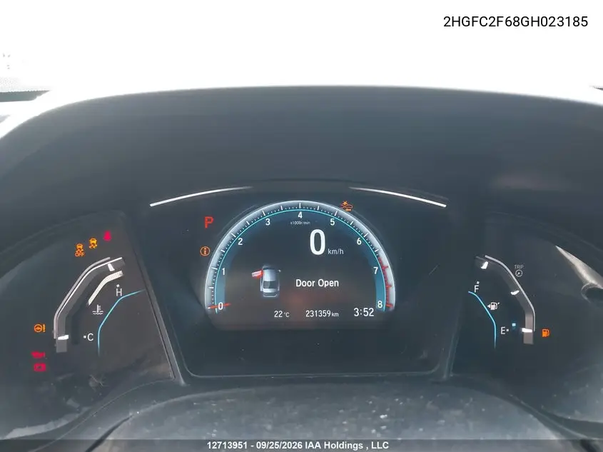 2016 HONDA CIVIC VIN 2HGFC2F68GH023185 — фото 7