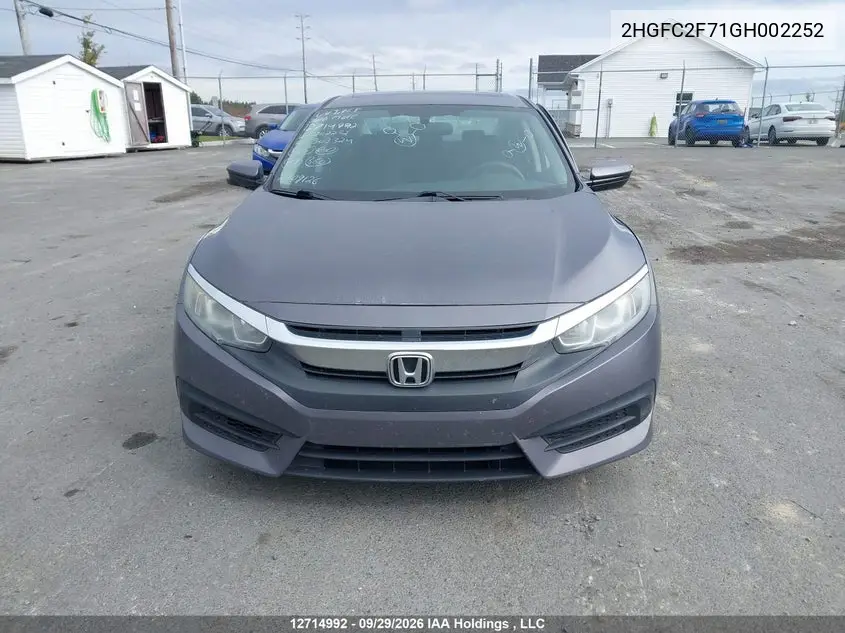 2016 HONDA CIVIC VIN 2HGFC2F71GH002252 — фото 12