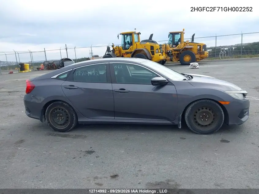 2016 HONDA CIVIC VIN 2HGFC2F71GH002252 — фото 13
