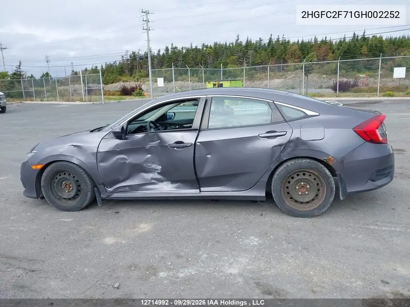 2016 HONDA CIVIC VIN 2HGFC2F71GH002252 — фото 14