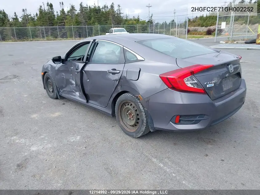 2016 HONDA CIVIC VIN 2HGFC2F71GH002252 — фото 3