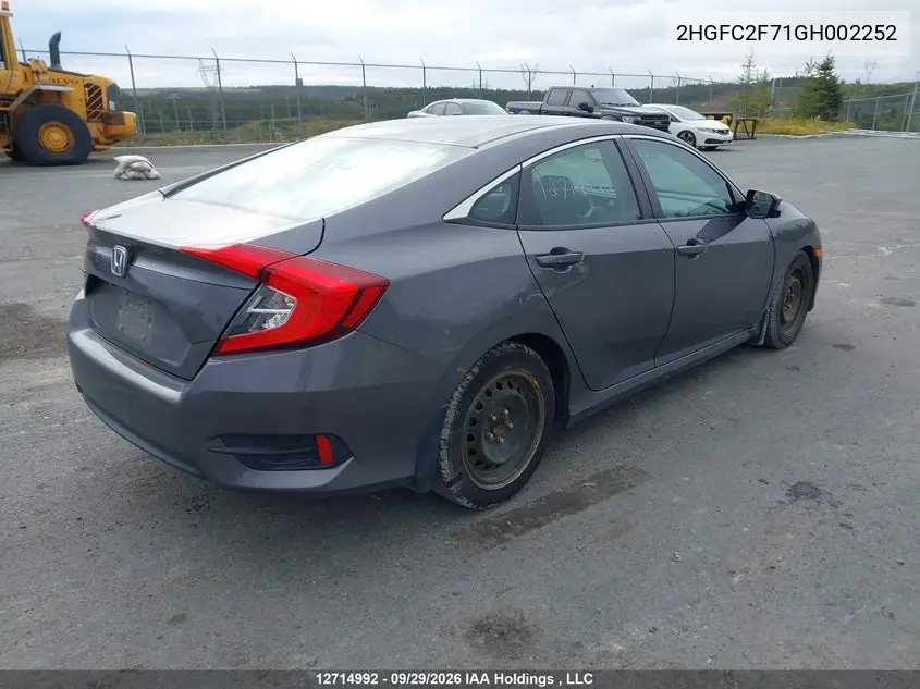 2016 HONDA CIVIC VIN 2HGFC2F71GH002252 — фото 4