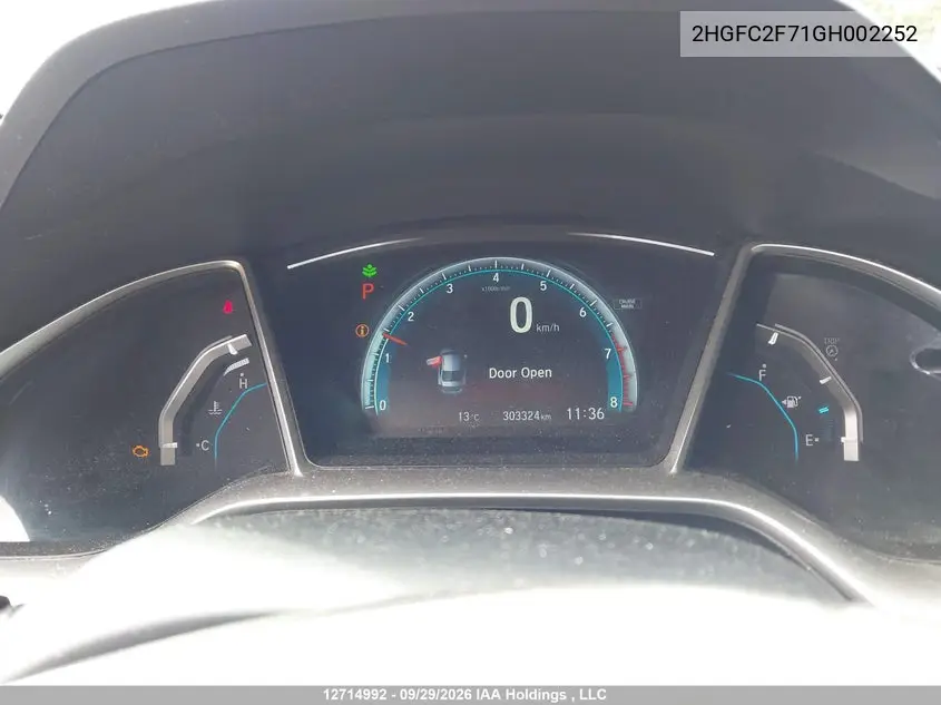 2016 HONDA CIVIC VIN 2HGFC2F71GH002252 — фото 7