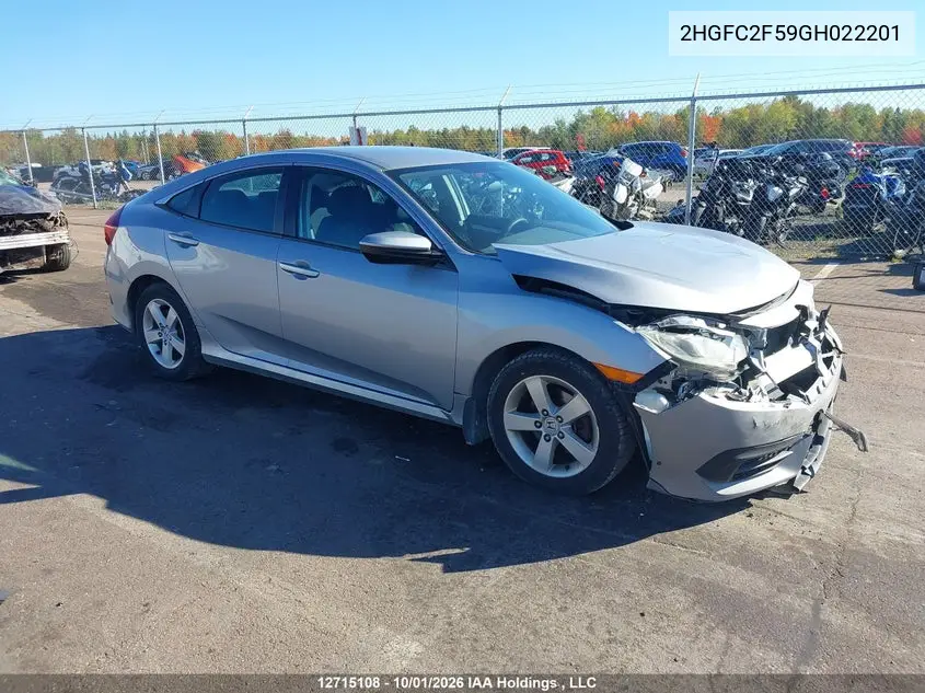 HONDA CIVIC 2016, VIN 2HGFC2F59GH022201