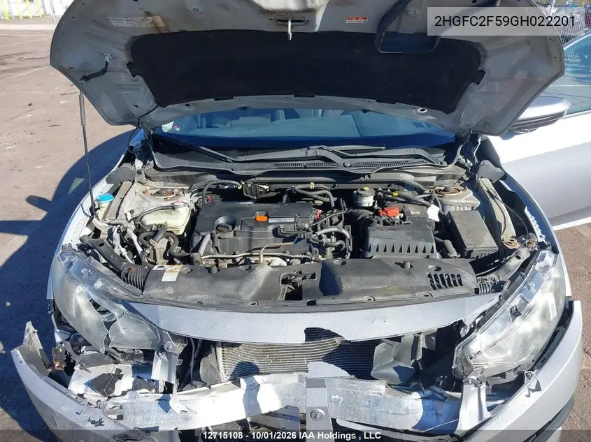 2016 HONDA CIVIC VIN 2HGFC2F59GH022201 — фото 10