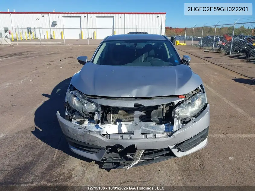 2016 HONDA CIVIC VIN 2HGFC2F59GH022201 — фото 12