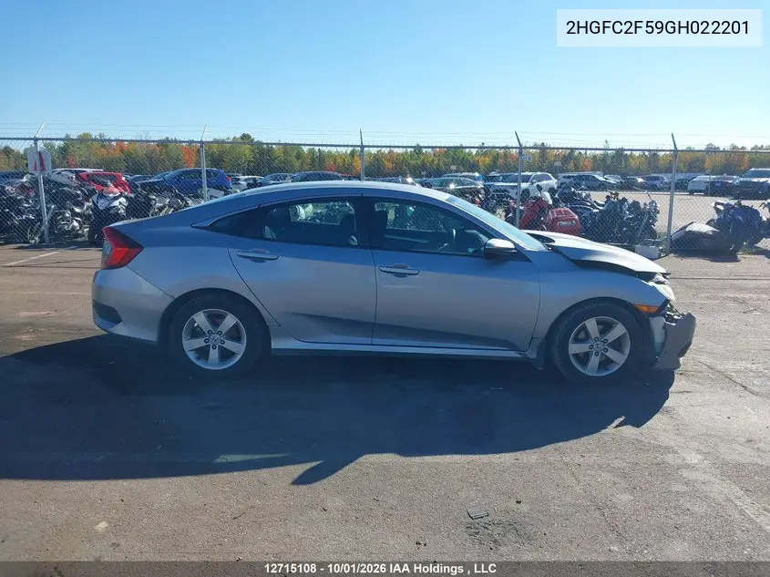 2016 HONDA CIVIC VIN 2HGFC2F59GH022201 — фото 13