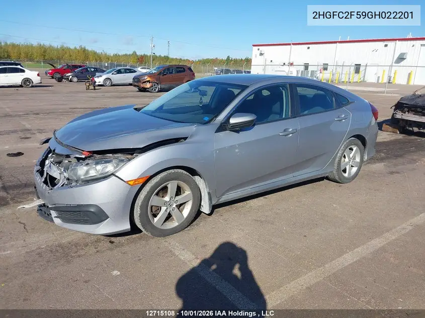 2016 HONDA CIVIC VIN 2HGFC2F59GH022201 — фото 2