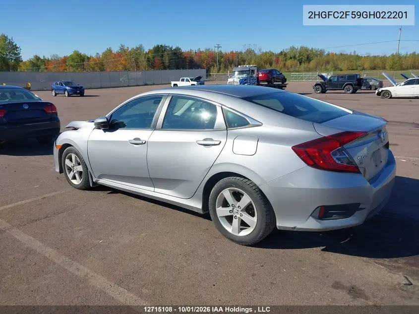 2016 HONDA CIVIC VIN 2HGFC2F59GH022201 — фото 3