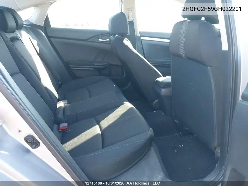2016 HONDA CIVIC VIN 2HGFC2F59GH022201 — фото 8