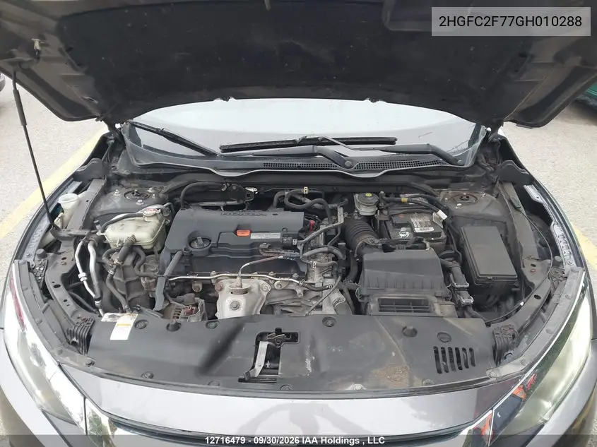2016 HONDA CIVIC VIN 2HGFC2F77GH010288 — фото 10