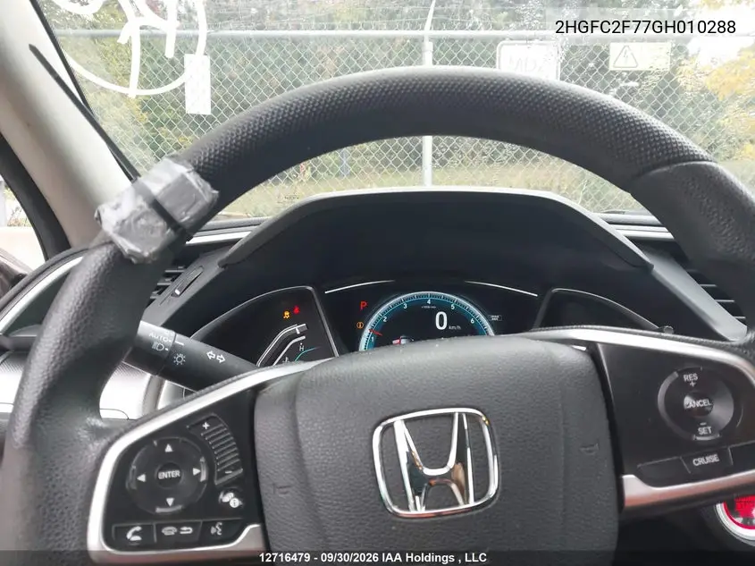 2016 HONDA CIVIC VIN 2HGFC2F77GH010288 — фото 11