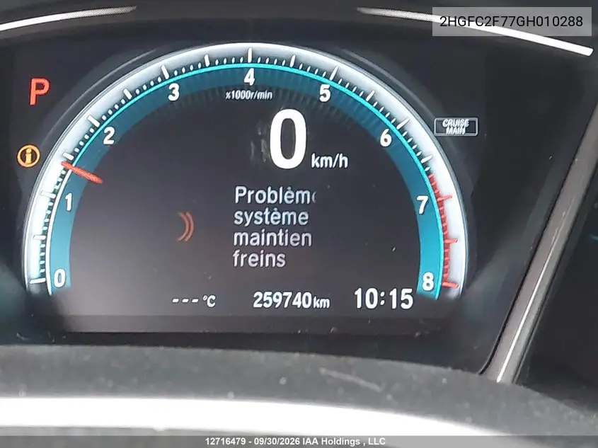 2016 HONDA CIVIC VIN 2HGFC2F77GH010288 — фото 15