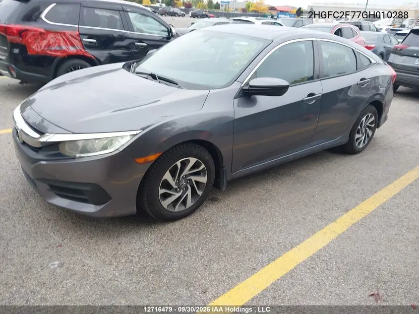 2016 HONDA CIVIC VIN 2HGFC2F77GH010288 — фото 2