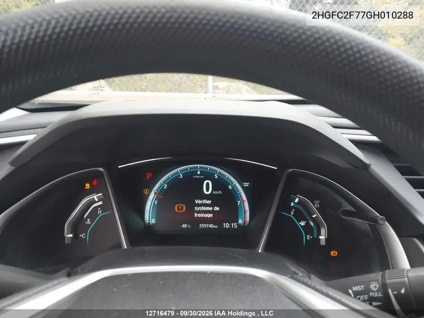 2016 HONDA CIVIC VIN 2HGFC2F77GH010288 — фото 7