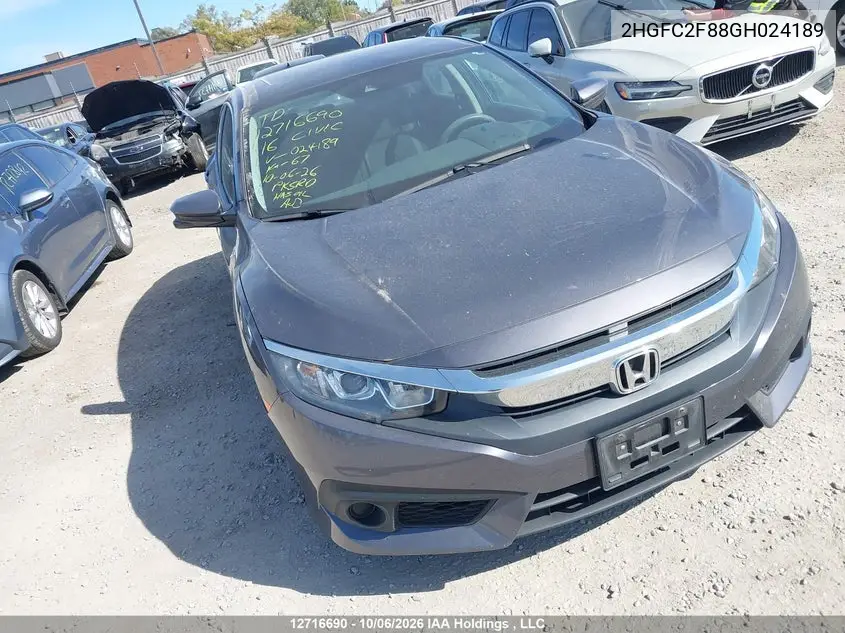 HONDA CIVIC 2016, VIN 2HGFC2F88GH024189