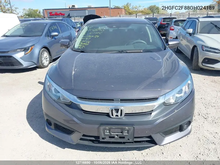 2016 HONDA CIVIC VIN 2HGFC2F88GH024189 — фото 12