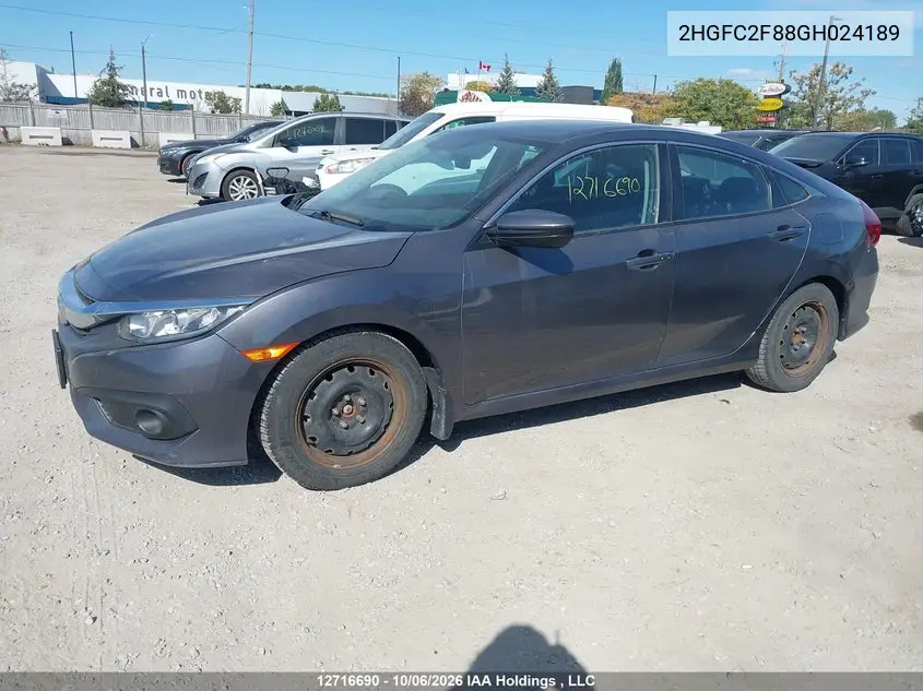 2016 HONDA CIVIC VIN 2HGFC2F88GH024189 — фото 14