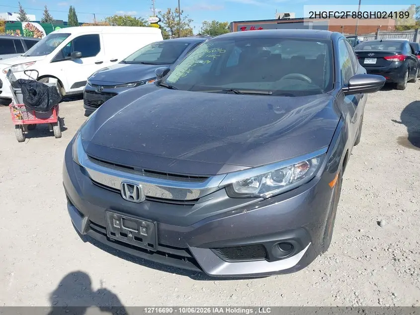 2016 HONDA CIVIC VIN 2HGFC2F88GH024189 — фото 2
