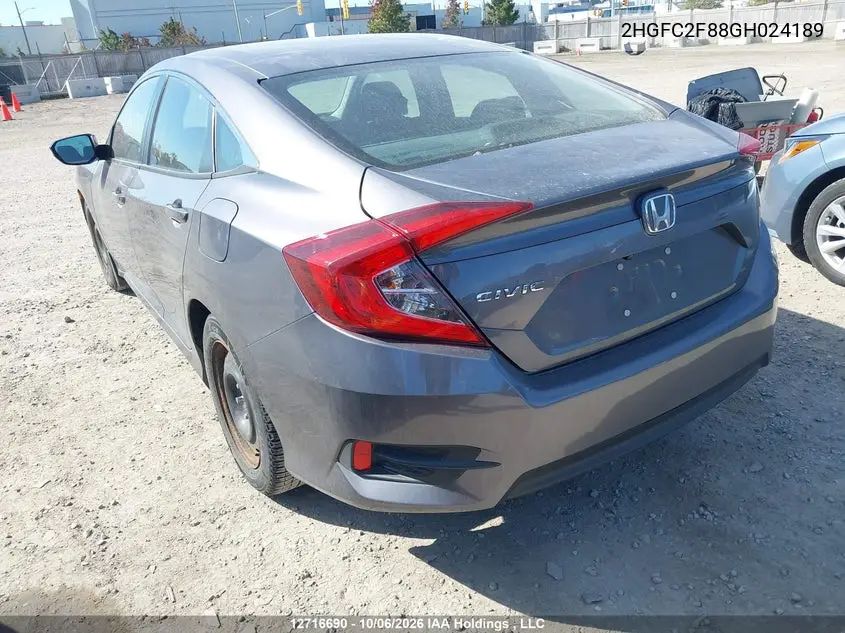 2016 HONDA CIVIC VIN 2HGFC2F88GH024189 — фото 3