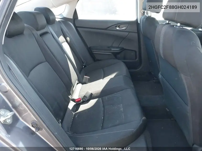 2016 HONDA CIVIC VIN 2HGFC2F88GH024189 — фото 8