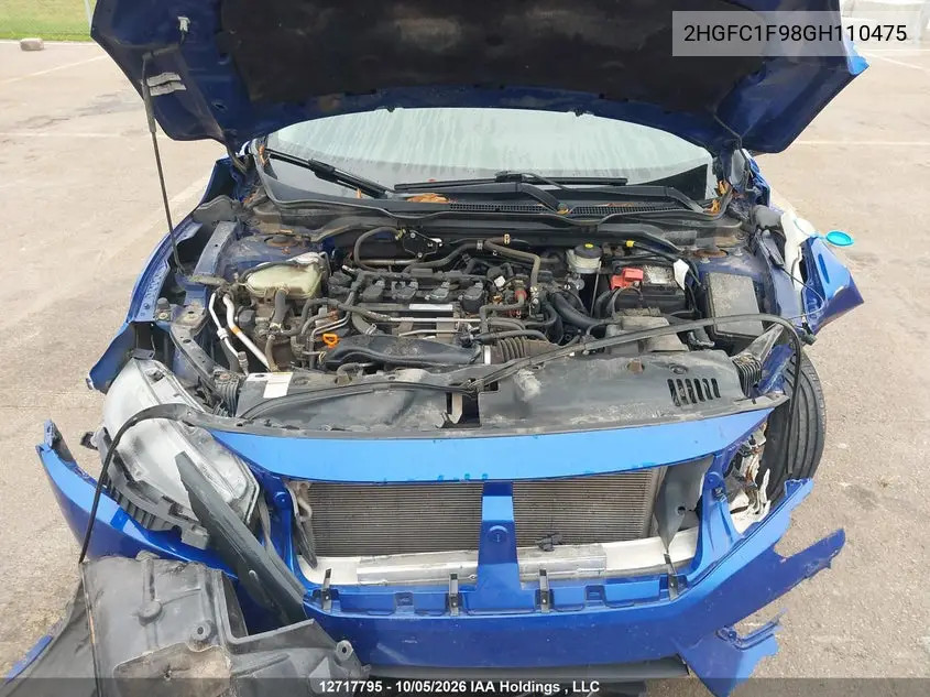 2016 HONDA CIVIC VIN 2HGFC1F98GH110475 — фото 10