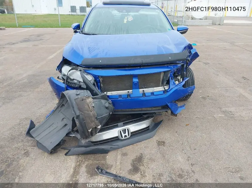2016 HONDA CIVIC VIN 2HGFC1F98GH110475 — фото 12
