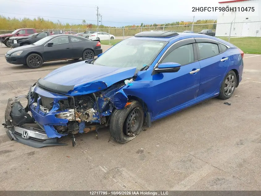 2016 HONDA CIVIC VIN 2HGFC1F98GH110475 — фото 2