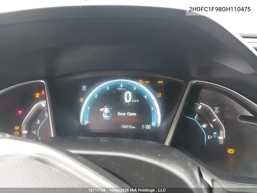 2016 HONDA CIVIC VIN 2HGFC1F98GH110475 — фото 7