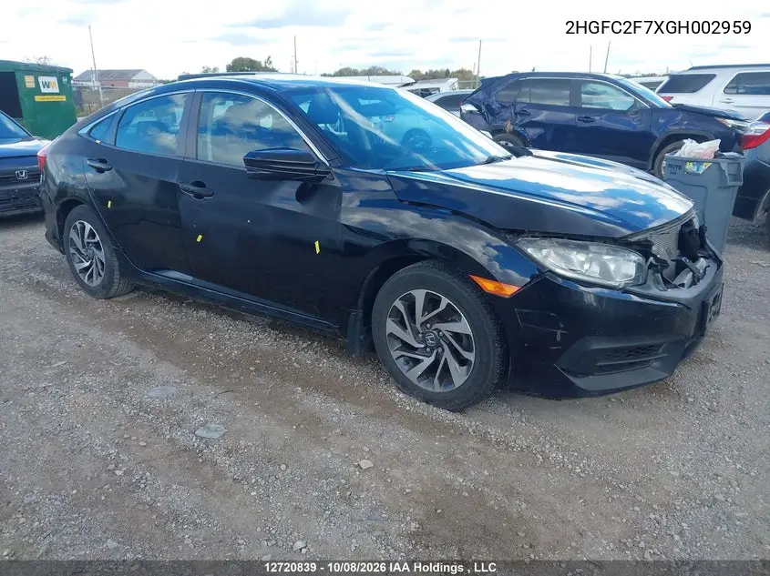 HONDA CIVIC 2016, VIN 2HGFC2F7XGH002959