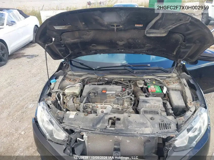 2016 HONDA CIVIC VIN 2HGFC2F7XGH002959 — фото 10