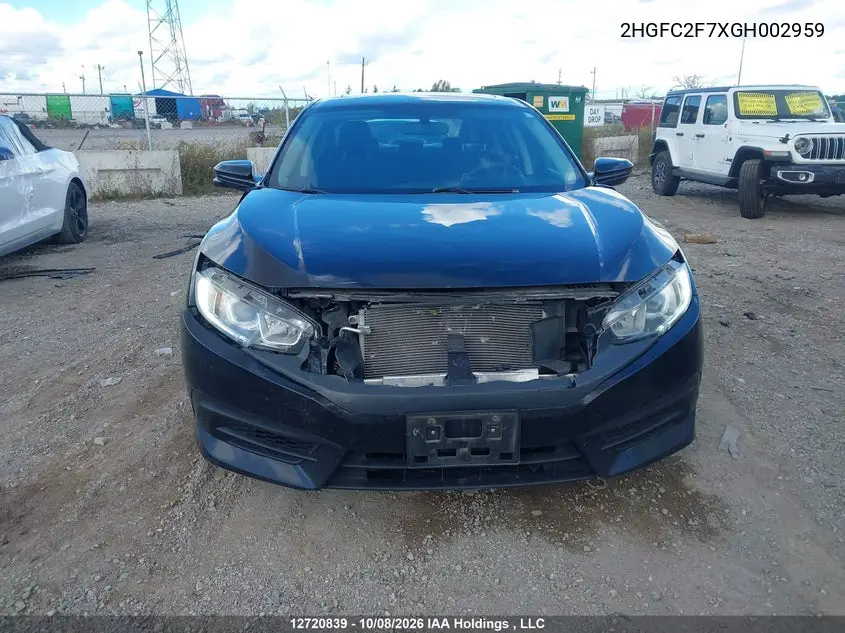 2016 HONDA CIVIC VIN 2HGFC2F7XGH002959 — фото 13