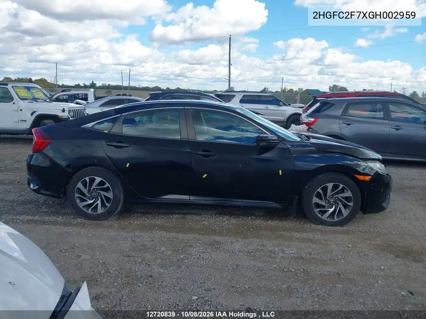 2016 HONDA CIVIC VIN 2HGFC2F7XGH002959 — фото 14
