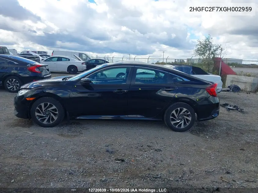 2016 HONDA CIVIC VIN 2HGFC2F7XGH002959 — фото 15
