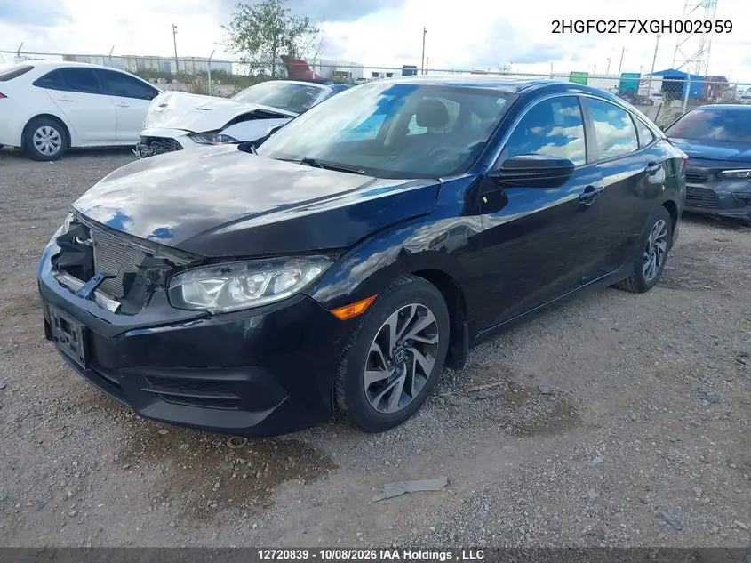 2016 HONDA CIVIC VIN 2HGFC2F7XGH002959 — фото 2