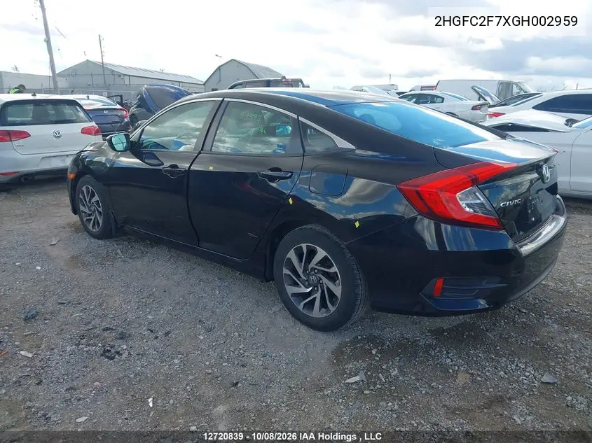 2016 HONDA CIVIC VIN 2HGFC2F7XGH002959 — фото 3
